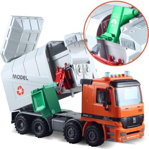 Big size Simulation Inertia Garbage Truck Sanitation Car Model Toy with Three Trash Can Kid Inertia Engineering Cleaning Car Toy