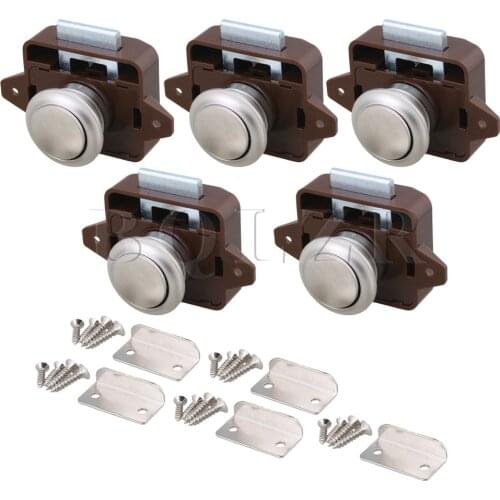 BQLZR 26mm Opening Hole Brown Silver Keyless Push Button Latch Knob for RV/Motorhome Caravan Boat Cupboard Cabinet Door Pack o