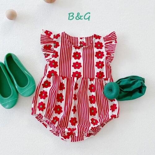 Baby Girl Clothes Bodysuit For Newborns Floral Red Sleeveless Cute Summer Romper 0-3 Years Child Kids Overalls Ins Style Clothes