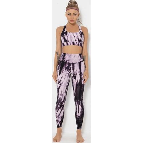 Outfit Running Elastic Gym 2Pcs/Set Workout Clothes Tie Dye Yoga Suit Women Sportwear Bra Leggings High Waist Sports Pants