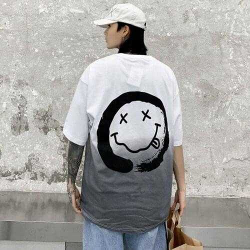 2020 Men Hip Hop Smiling Face T-Shirt Streetwear Harajuku Hoody Tshirt Summer Black Tops Tees Cotton