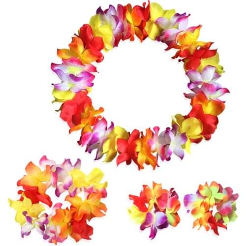 Hawaiian Leis Flower Garland Colorful Necklace Headband Bracelets Ladies Beach Fancy Luau Party Supplies Fun Artificial ZA1580