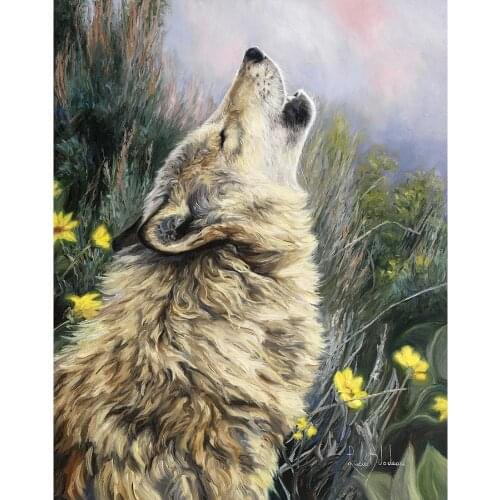 Wolf oil painting hand painted wall canvas art The Call Wolf modern animal artwork picture for office room decor Christmas Gift