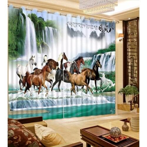 Chinese Large 3D Curtains The Living Room Bedroom Curtains Blackout Sheer Curtain waterfall Horse Design Curtain Drapes