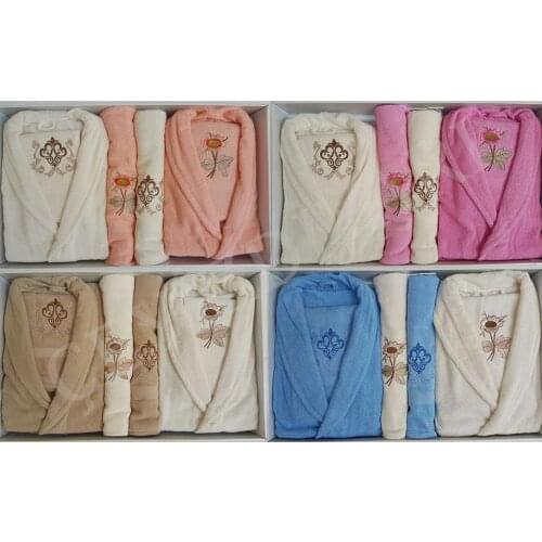 Embroidered 100 Cotton Family Robe Set 6 Piece-4 Color