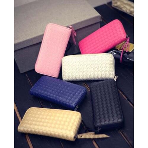 Hot Sale Free Shipping Fashion Desinger Style Leather Long Purse Womens Knitting Clutch Bag Single Zipper Wallets Card Holder