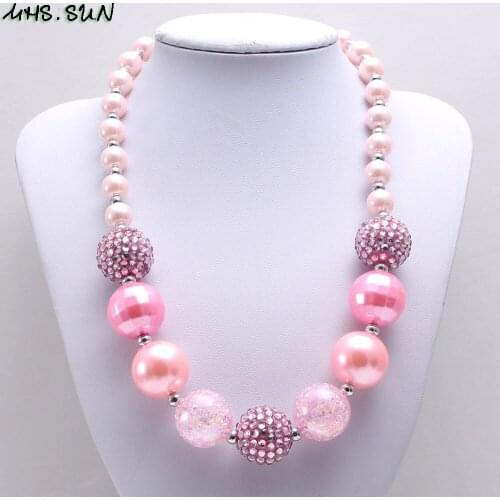 MHS.SUN hot sale chunky baby girls bubblegum necklace diy jewelry handmade pink beaded gumball necklace kids children gift 1pc