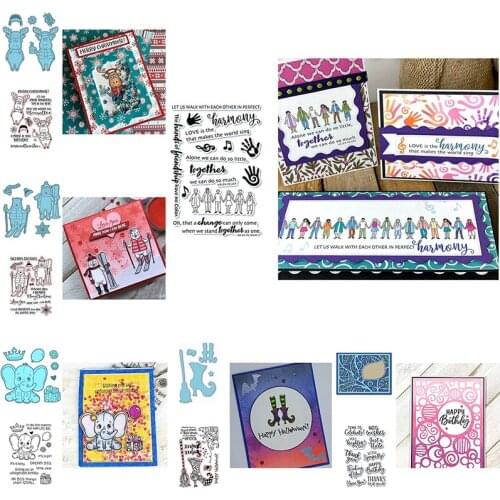 Moose Elephant Bear Skiing Halloween Boots People Hans Hold Together Clear Stamps & Cutting Dies Combos DIY Craft Cards 2020