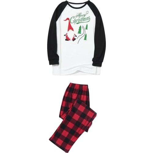 Fashion Family Parent-child Pajamas Cute Christmas Printing Top and Elastic Plaid Trousers Two Piece Set