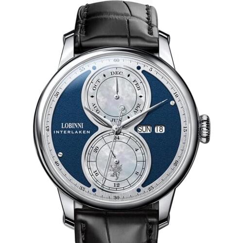 Men automatic mechanical watch,mens wrist watches LOBINNI Switzerland man luxury wristwatch waterproof leather strap clock reloj