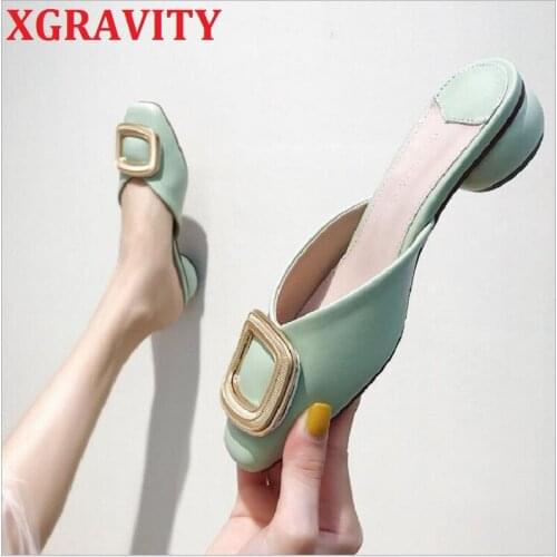 XGRAVITY Big Size Mules Summer Shoes Ins Hot European American Lady Ball Egg Heel Slippers Women Slides Female Chunky Shoes B198