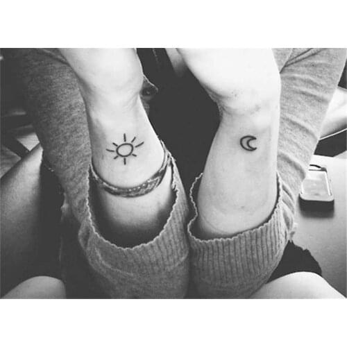 Black Sun and Moon Temporary Tattoo Stickers for Women Men Waist Fake Tatto Body Art Decals Waterproof Tatto Simple