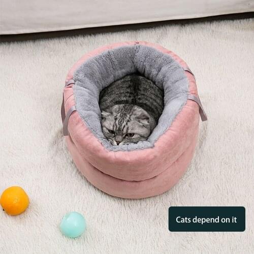 2021 New Portable Hand Dog Pet Bed Round Plush Dog Bed House Dog Mat Winter Warm Kennel Round Cat Winter Warm Dog House