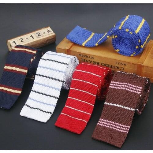 Brand New Mens Vintage Striped Knit Neck Ties For Man Party Fashion Stripe Retro Knitting Navy Red Necktie Cravatas Corbatas