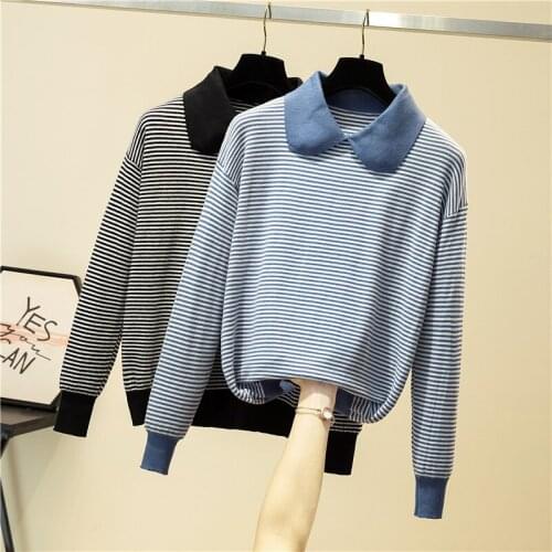 New Autumn Knitted Womens Sweaters Fashion Doll Collar Loose Pullovers Casual Woman Sweaters Womens Clothes Lady Sweaters
