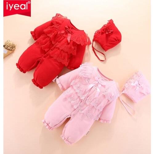IYEAL Newborn Baby Clothes Warm Lace Rompers With Hat Princess Girl Onesies Fashion Infant Costume Girls Outfits