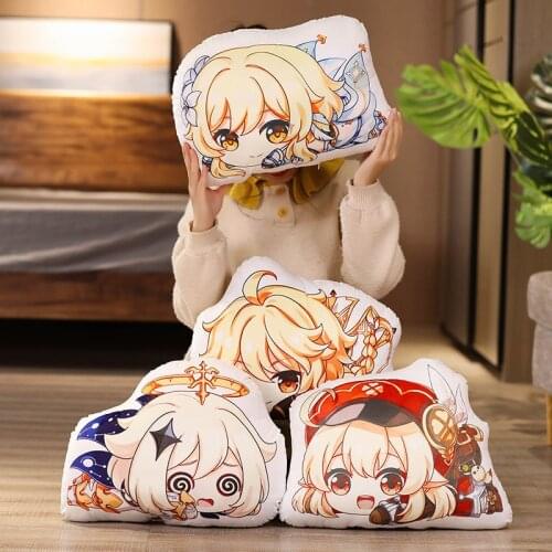 12/45cm Genshin Impact Dolls Pillow Venti Diluc Kaeya Klee Aether Lumine Plush Stuffed Bed Cushion Toy Cosplay