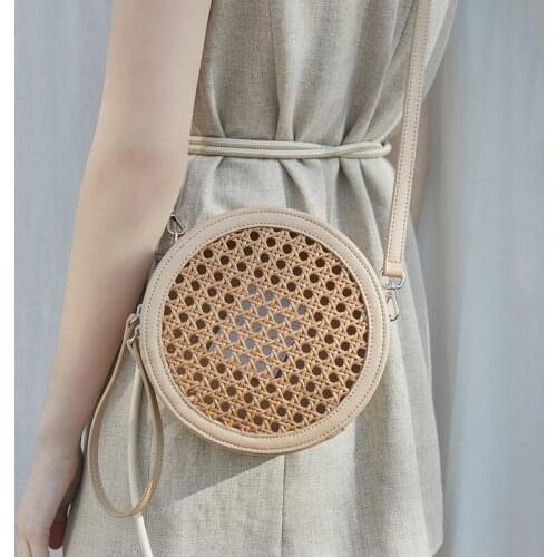 Casual Bamboo Woven Small Round Bag Ladies Hollow Woven Handbag Fashion Hand-woven Crossbody Bags Women Summer Shoulder Bags New
