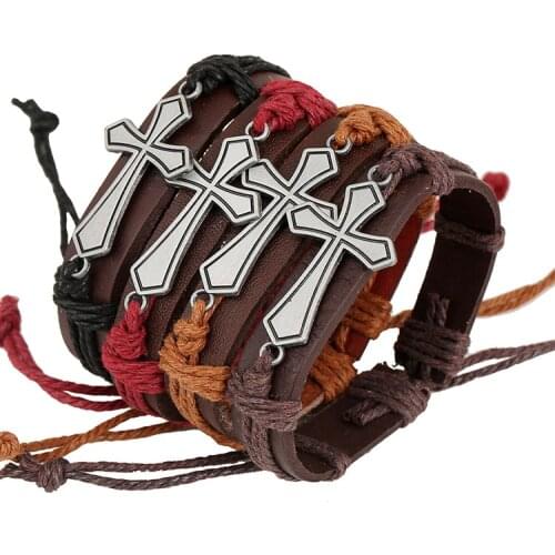 Cross Casual Vintage Punk Handnade Multicolor Rope Woven Wrap Charm Weave Leather Women Men Bracelets Female Male Gift Jewelry