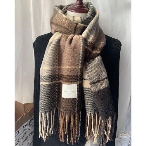 Luxury Brand Cashmere Plaid Scarf Women Winter Pashmina Soft Long Tassel Scarves Ladies Shawls and Wraps Warm Bufandas Blanket