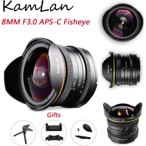 KamLan 8MM F3.0 Fisheye Lens APS-C MF Wide Angle Lens For Fuji XF Canon EOS-M Sony E mount Mirrorless Camera A6000 M5 XT-3 NEX-3