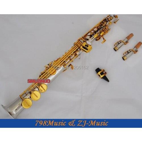 Silver-Gold Plated Soprano Saxophone Bb key to High F key and G key-2 Neckes
