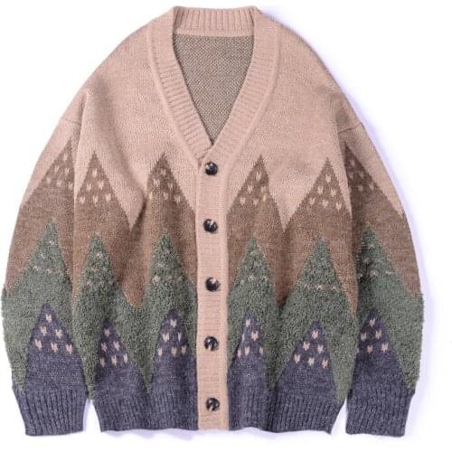 Colorblock Sweater Men Casual V-neck Contrast Loose Mens Cardigan 2020 New Autumn Warm Knitted Japanese Style Winter Clothing