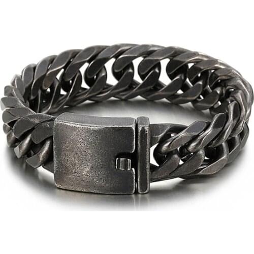 16mm 8.66inch Heavy Punk Style Vintage Classic Black 316L Stainless Steel Mens Cuban Curb Chain Bracelet Chunky Mens Wristband