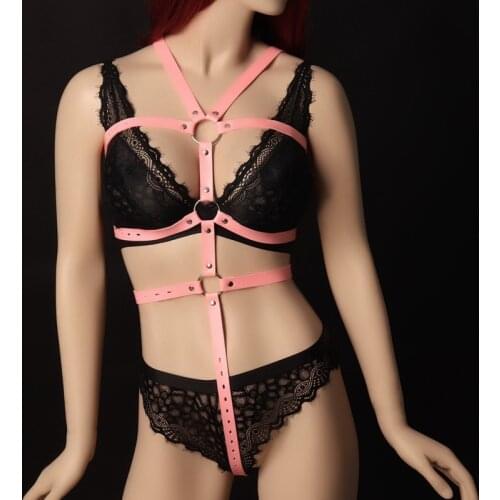 Leather Harness Set For Women Pink Punk Cage Bra Goth Erotic Garter Halloween Burning Man Bdsm Adult Gay Festival Club Rave Wear
