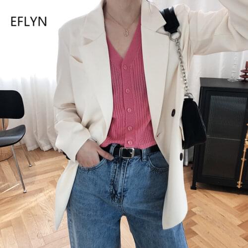 White Blazer Women 2021 Spring New Fashion Double Breasted Blazer Korean Chic Casual Suit Jacket Slim High Street Black Blazers
