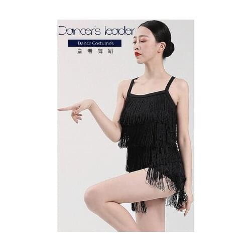 Latin Dance Woman Fringed Skirt Suspender Dress Adult Professional National Standard Dance Latin Dance Practice Clothes