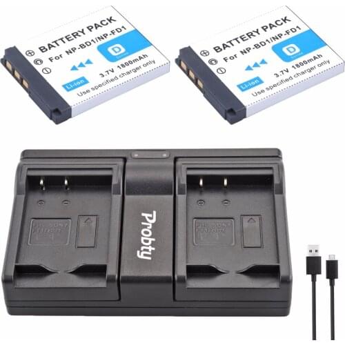 Probty 2Pcs NP-BD1 NP BD1 Battery + USB Dual Charger for Sony Cybershot DSC-T2 DSC-G3 DSC-T70 DSC-T75 DSC-T77 DSC-T200 DSC-T300