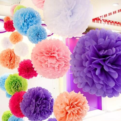 5pcs (14''35cm) Tissue Paper Pompoms Happy Birthday Decoration Paper Pom Poms Ball Flowers Home Decor for Wedding Party Supplies
