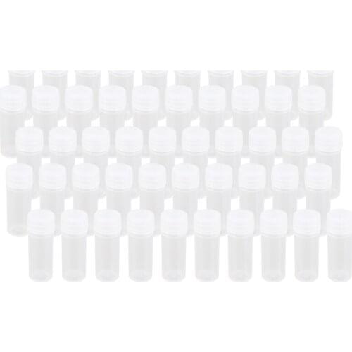 50x Plastic Sample Bottle 5ml Test Tube Lab Small Vial Storage Container + Lid