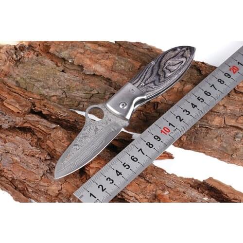 High Quality Portable Folding Knife VG10 Damascus Blade Wooden Handle Tactical Knife Camping Survival Knife Gifts EDC