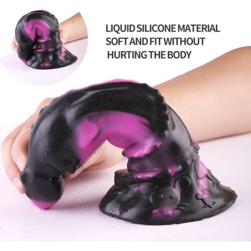 8.6 Inch Dildo Animal Dildo Black Liquid Silicone Penis Big Cock Anal Plug Adult Masturbator Clit Stimulate Sex Toy for Woman