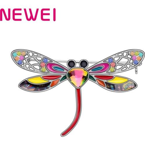 Newei Metal Enamel Alloy Floral Dragonfly Brooches Clothes Scarf Animal Jewelry For Women Girls Teen Charm Spring Gift Accessory