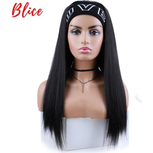 Blice Long Silky Straight Headband Synthetic Hair Wigs For African American Women Natural 20 Inch Kanekalon Daily Full Wig