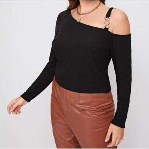 T-shirt En Tricot Côtelé A col Asymétrique Pour Femmes, Haut Slim Sans Bretelles, Mode Européenne Et Américaine