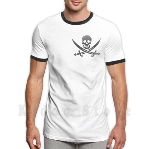 Jolly Roger Black T Shirt Print For Men Cotton New Cool Tee Pirate Jolly Roger Jolly Roger Flag Style Skull Bones Reaper