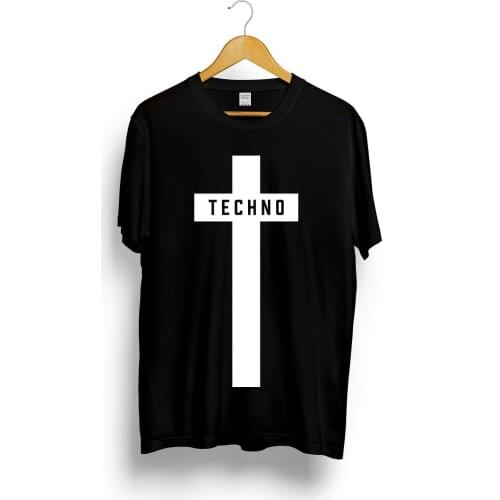 Techno Cross Printed T-shirt Mens Womens Unisex Music Festival Black Detroit Tee Top Summer Streetwear Camiseta Masculina