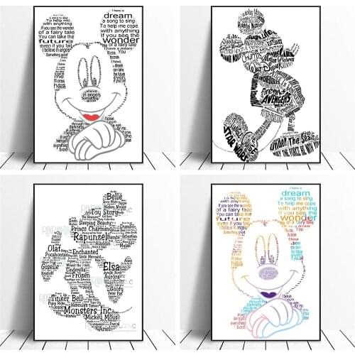 DIY By Number Painting Disney Anime Character Mickey Minnie Art Alphabet Painting Poster Home Decoration Canvas Wall Painting