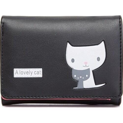 Womens Wallet Cartoon Animal Tri-fold Buckle Female Cute Pu Leather Solid Color Coin Purses Ladies Card Holder Mini Clutch Bag