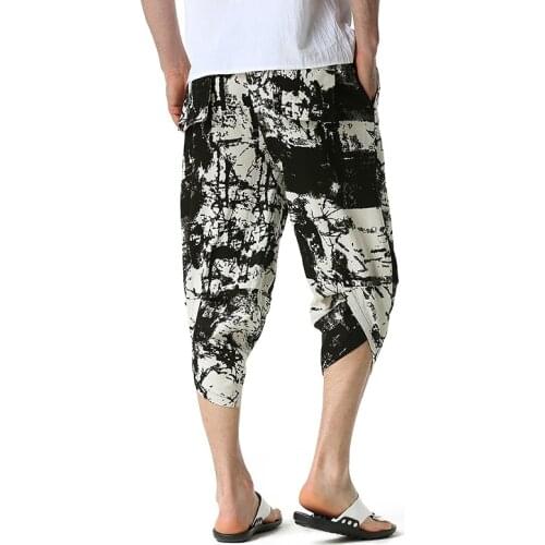 Summer 100% Cotton Men Harlan Wide Legged Pants Seven Points Feet Urban Leisure Youth Trousers