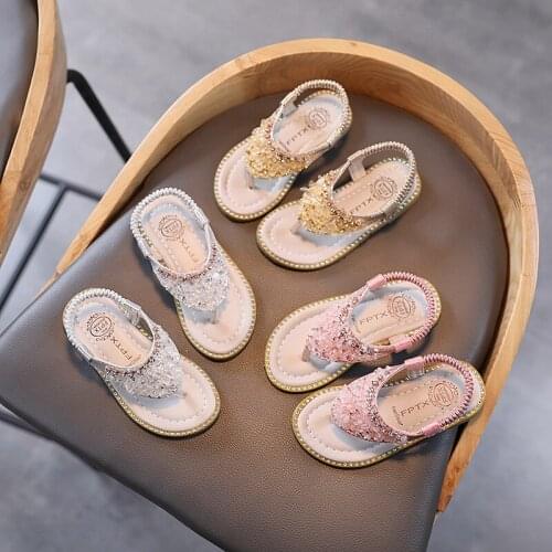 Summer girls flip-flops rhinestone sandals female baby princess sandals and slippers fashion non-slip elastic band Roman shoes