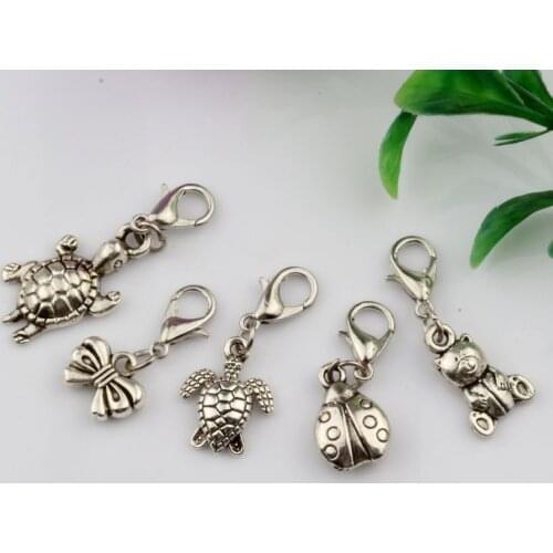 Hot ! 15 pcs Zinc Alloy Mixed Cute Animal Charm With lobster clasp Fit Charm Bracelets DIY Jewelry (nm220)