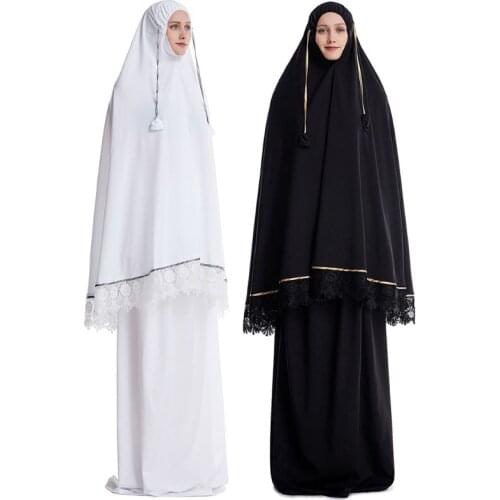 2020 Fashion 2pcs Muslim Women Traditional Robe Dress Double Layer Islamic Prayer Sets