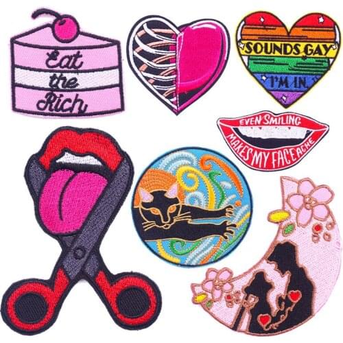 Cartoon Letter Heart Embroidery Patches Iron On Patch On Clothes Stripe Wave Patches For Clothing DIY Applique Badge Jacket