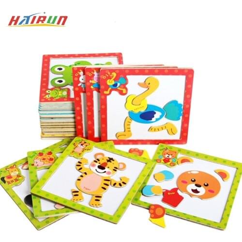 New Montessori Wooden 3D Childrens Cartoon Animal Shape Puzzle Baby Educational Learning Toys