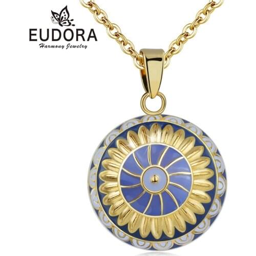 Eudora Original Harmony Ball Pendant Pregnancy Bola Ball Enamel Ball Necklace Blue-Gold Flower Chime Ball Jewelry for pregnancy